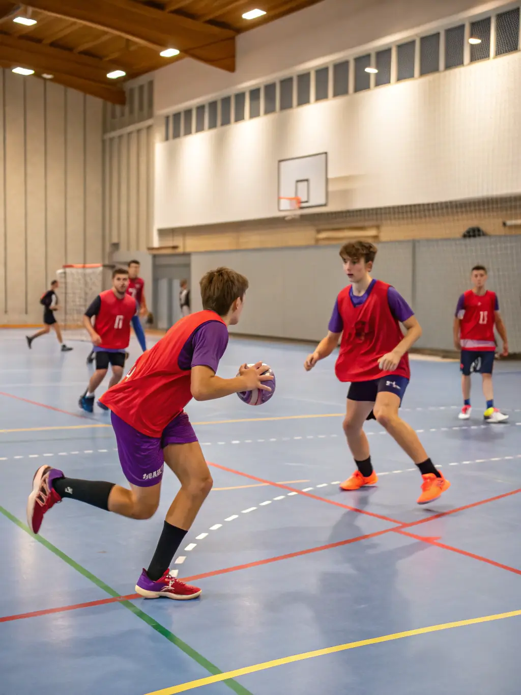 A vibrant image of young girls participating in a handball training session, showcasing their enthusiasm and teamwork.